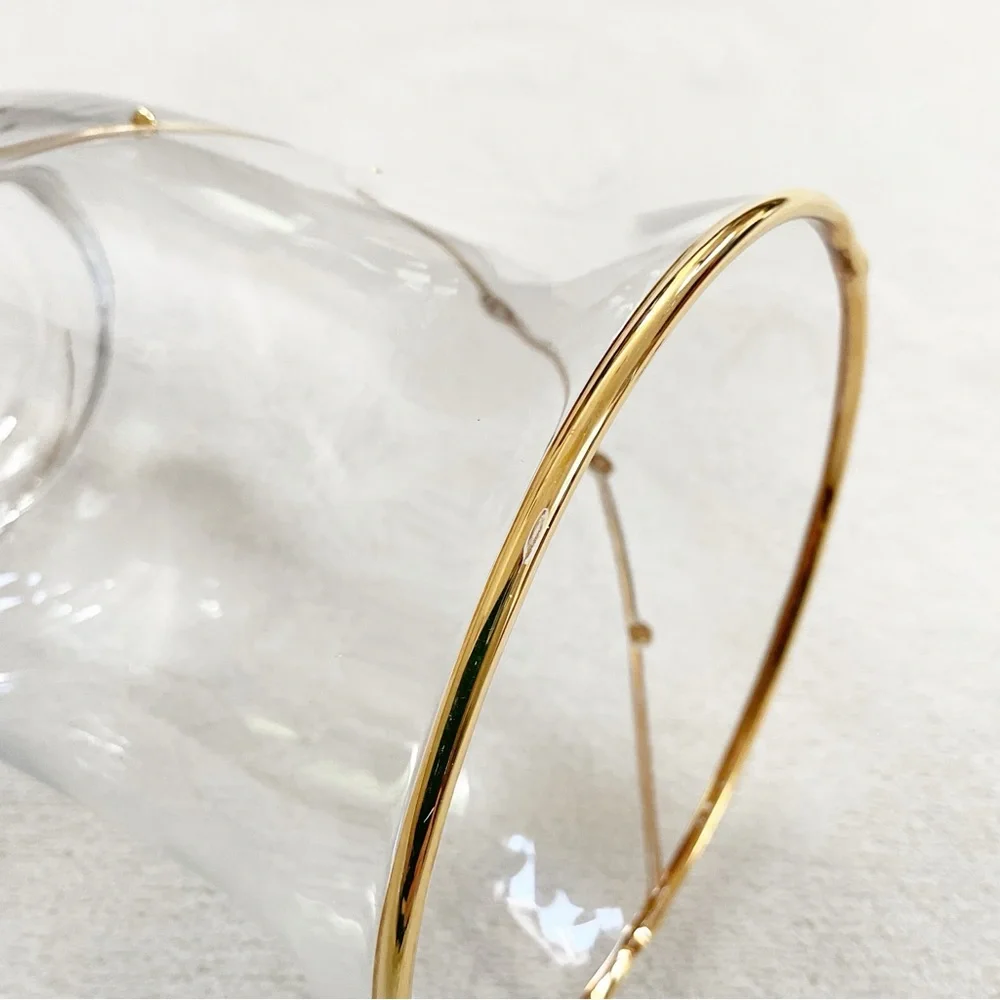 Vintage Pier 1 Clear Blown Glass Vase Gold Rim Spiral Swirl Accent 6”